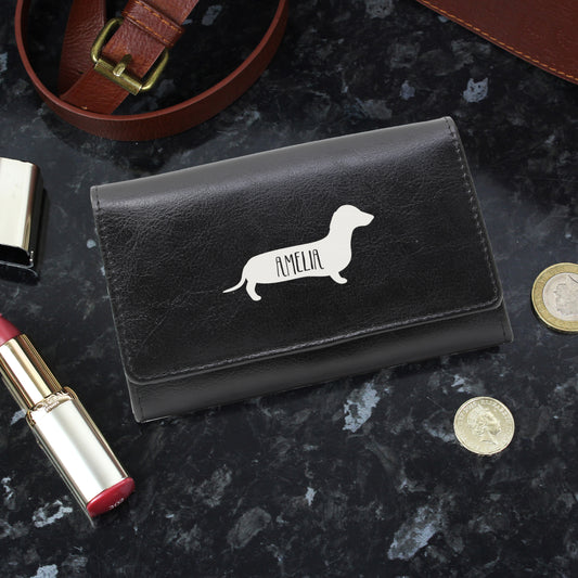 Personalised Leather Purse Sausage Dog Gifts Black