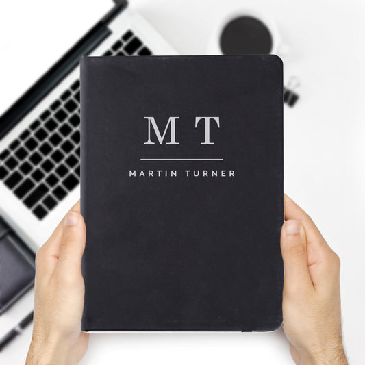 Personalised Initials Black Hardback Notebook A5