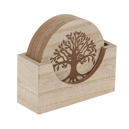 Tree of Life Engraved Wooden Coasters Set Of 4