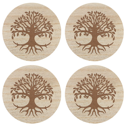 Tree of Life Engraved Wooden Coasters Set Of 4