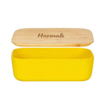 Personalised Engraved Yellow Bamboo Lunch Box