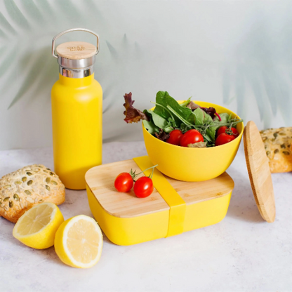 Personalised Engraved Yellow Bamboo Lunch Box