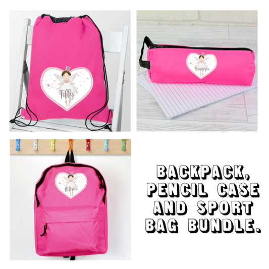 Personalised Pink Fairy Princess Back to School Bundle