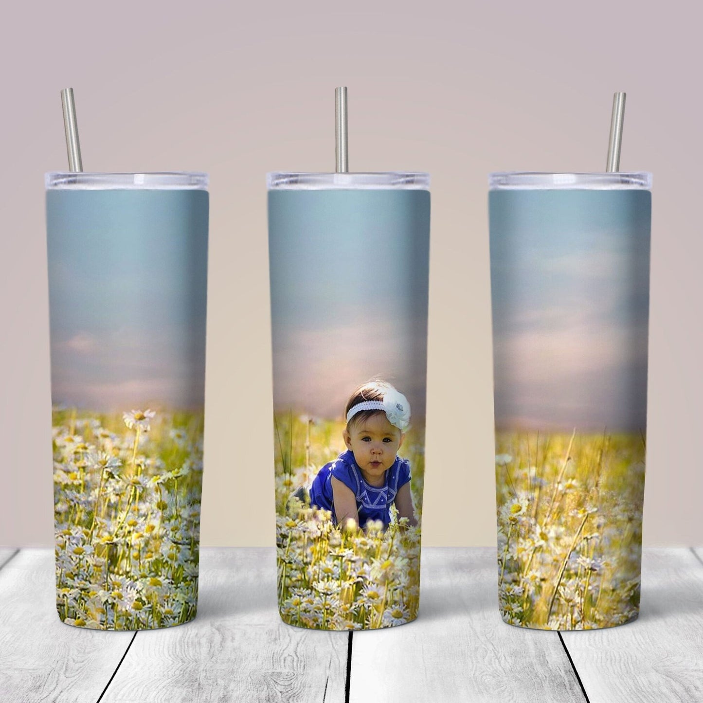 Personalised 20oz White Stainless Steel Skinny Tumbler with Lid and Straw