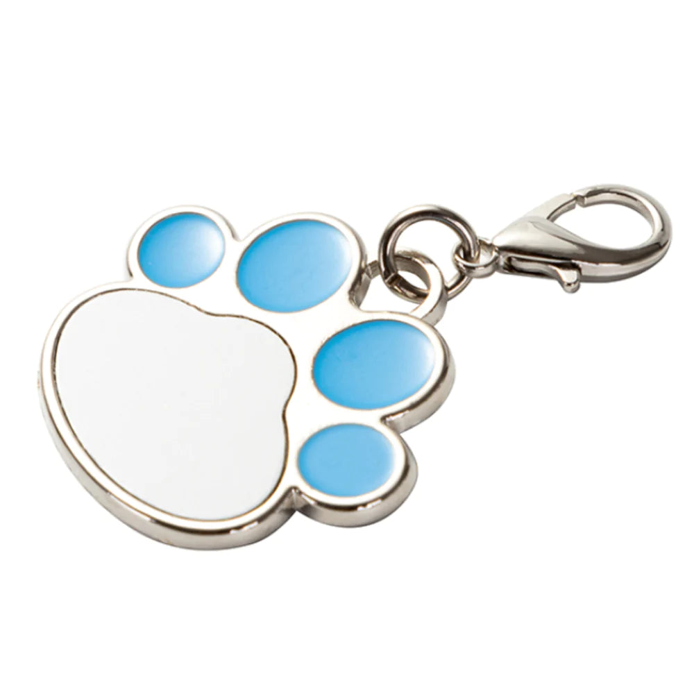 Paw Print Shaped Dog ID Tag with Blue Edge