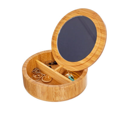 Personalised Engraved Round Bamboo Jewellery Box