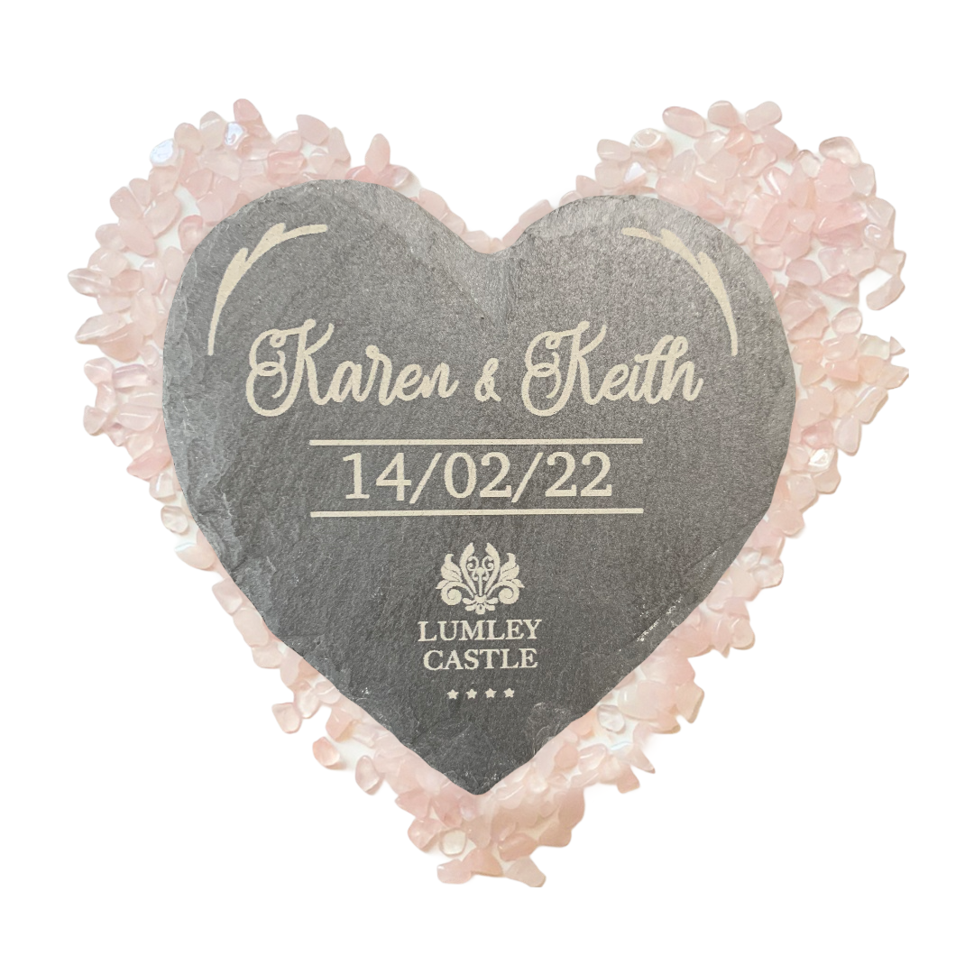 Personalised Engraved Wedding Heart Shape Slate Coaster