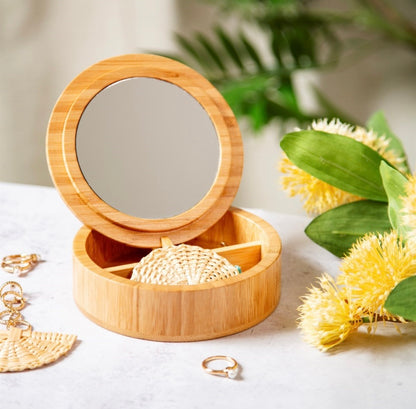 Personalised Engraved Round Bamboo Jewellery Box