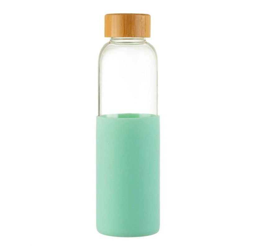 Personalised Engraved Mint Green Silicone Sleeve Glass Water Bottle 550ml