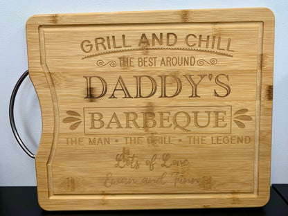 Dad's Barbecue Bamboo Chopping Board with Silver Handle Personalised Engraved Gift