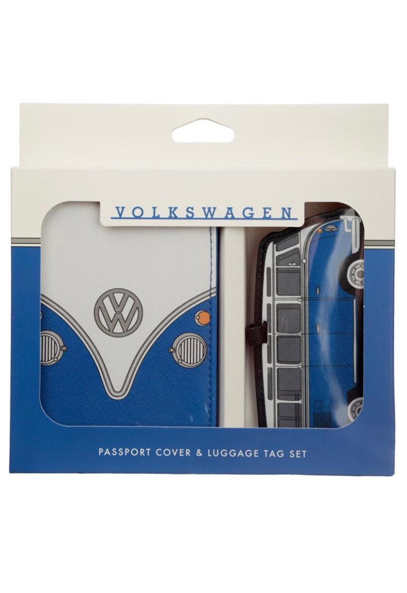 Volkswagen VW T1 Camper Bus Passport Holder and Luggage Tag Set Pink/Blue