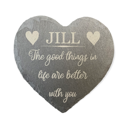 Engraved Heart Shape Personalised Slate Coaster