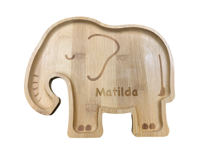 Personalised  Engraved Elephant Bamboo Baby Plate and Spoon Set