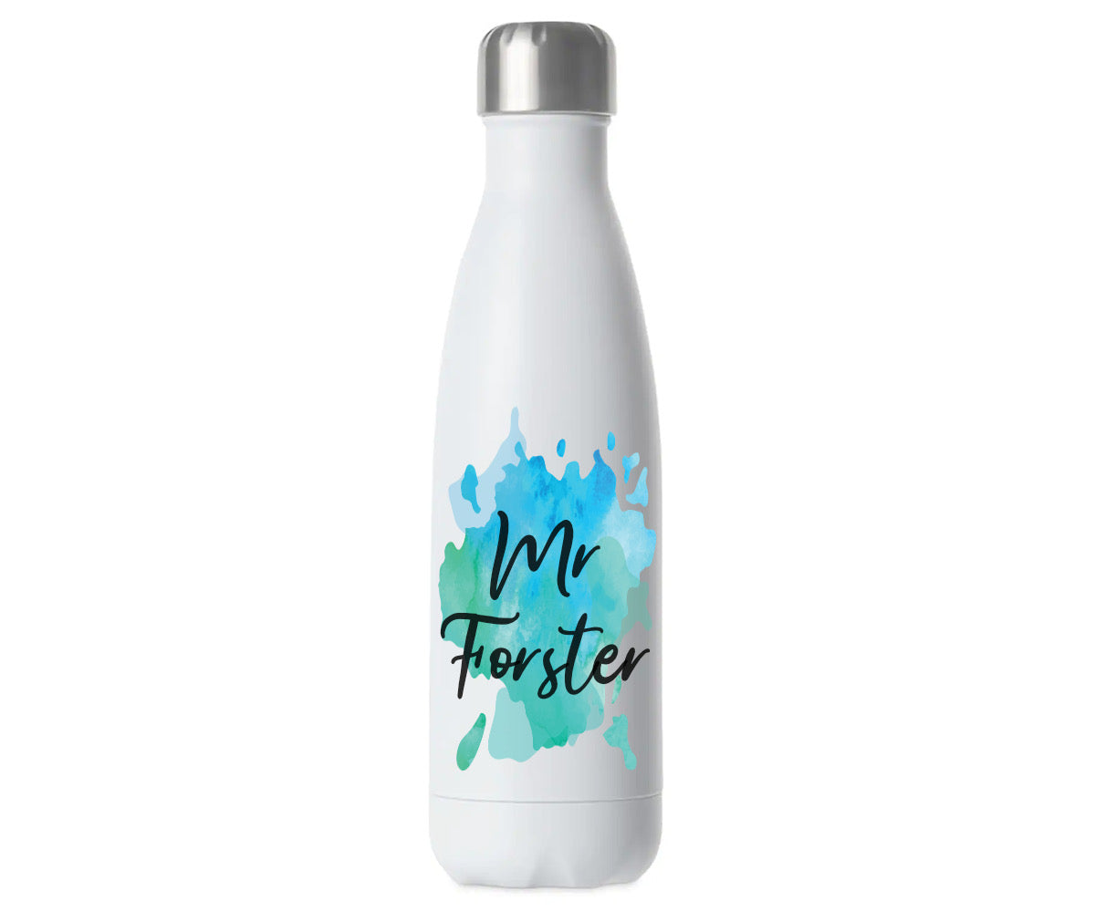 Teacher Leavers Gift Personalised with Name Water Colour Design  Water Bottle from Student