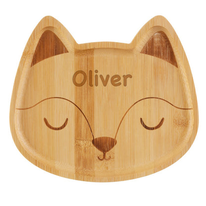 Personalised Engraved Woodland Fox Bamboo Baby Plate