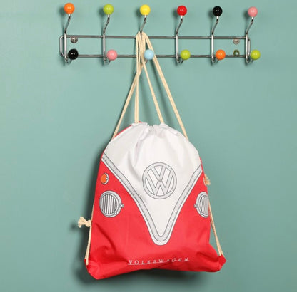 Personalised Volkswagen VW T1 Camper Bus Drawstring Bag Red/Blue