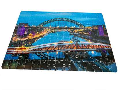 Newcastle UK City Bridges A4 Jigsaw Puzzle 126 Piece and Mug Set