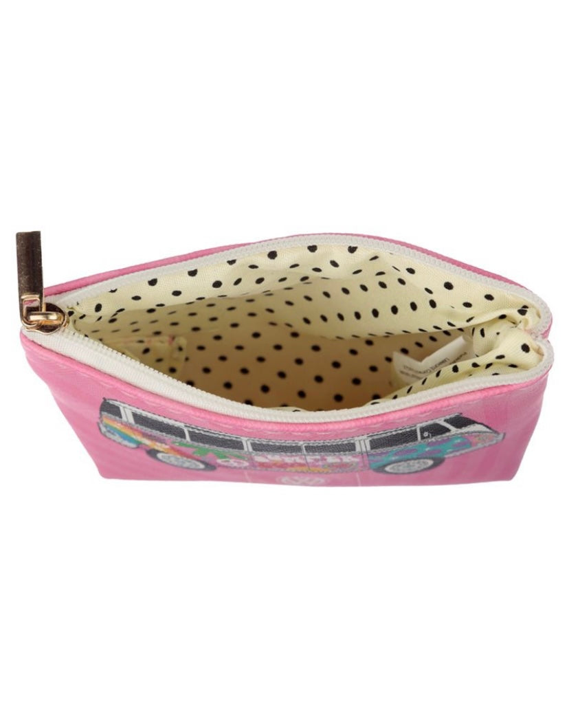 Volkswagen VW T1 Camper Bus Surf Adventure & Summer Love Purse Pink/Blue