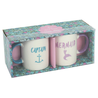 Pair of Captain and Mermaid Couple Ceramic Mugs