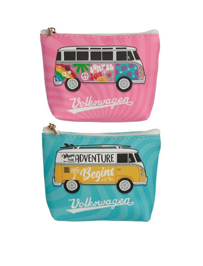 Volkswagen VW T1 Camper Bus Surf Adventure & Summer Love Purse Pink/Blue
