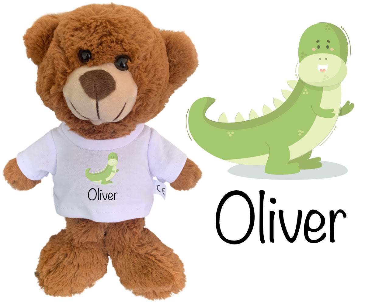 Personalised Teddy Bear Dinosaur Design - Newborn Baby Gift Customised Name