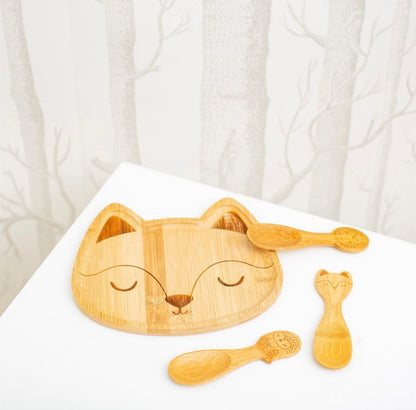 Personalised Engraved Woodland Fox Bamboo Baby Plate