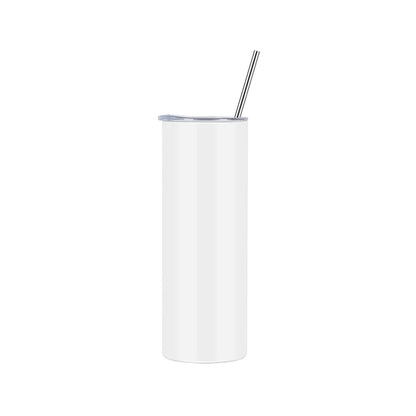 Personalised 20oz White Stainless Steel Skinny Tumbler with Lid and Straw