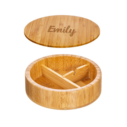 Personalised Engraved Round Bamboo Jewellery Box