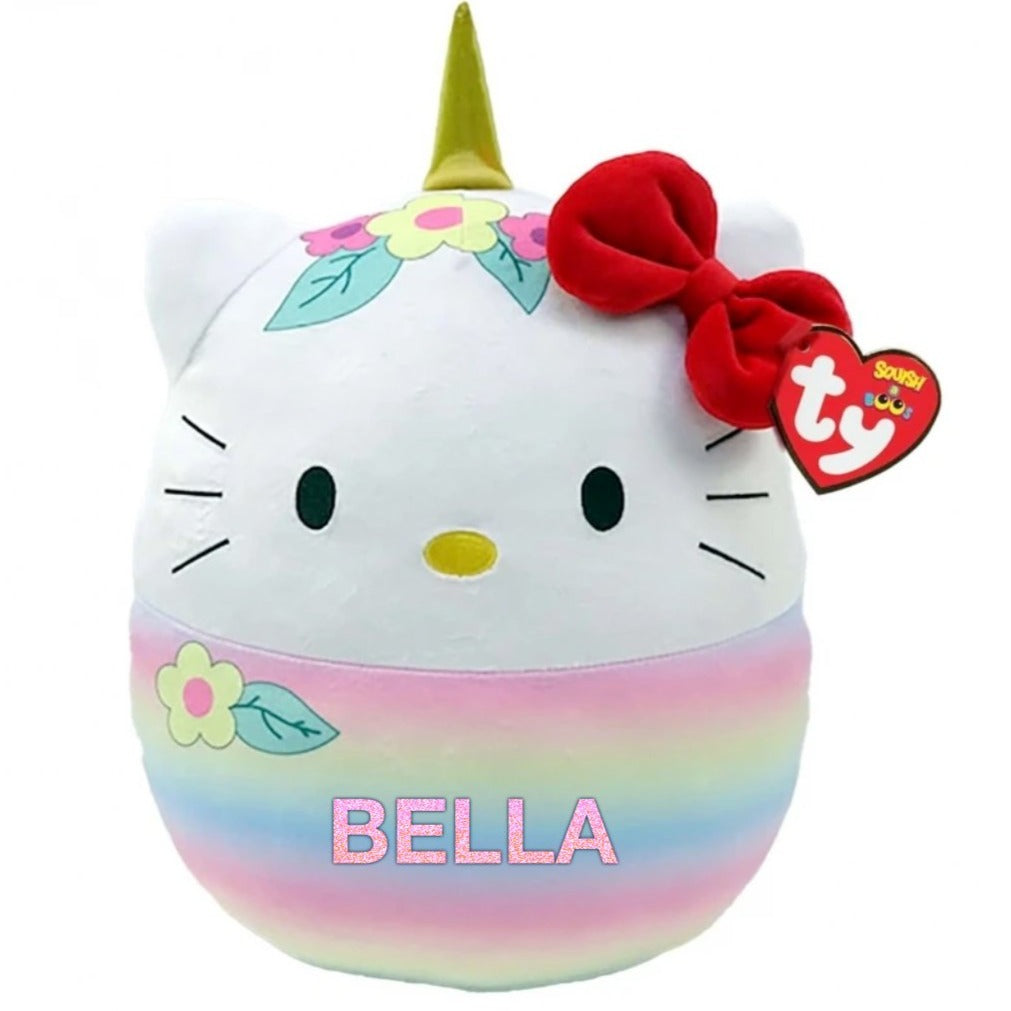 Personalised Hello Kitty ty Squish a boo Flowers and Red Bow Plush