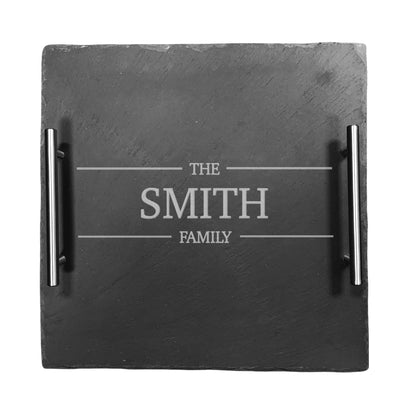Personalised Engraved Slate Serving Tray With Stainless Steel Handles