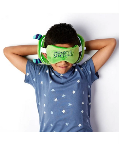 Personalised Green Monster Round Plush Compact Travel Pillow & Eye Mask