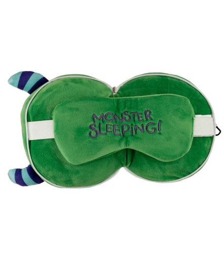 Personalised Green Monster Round Plush Compact Travel Pillow & Eye Mask